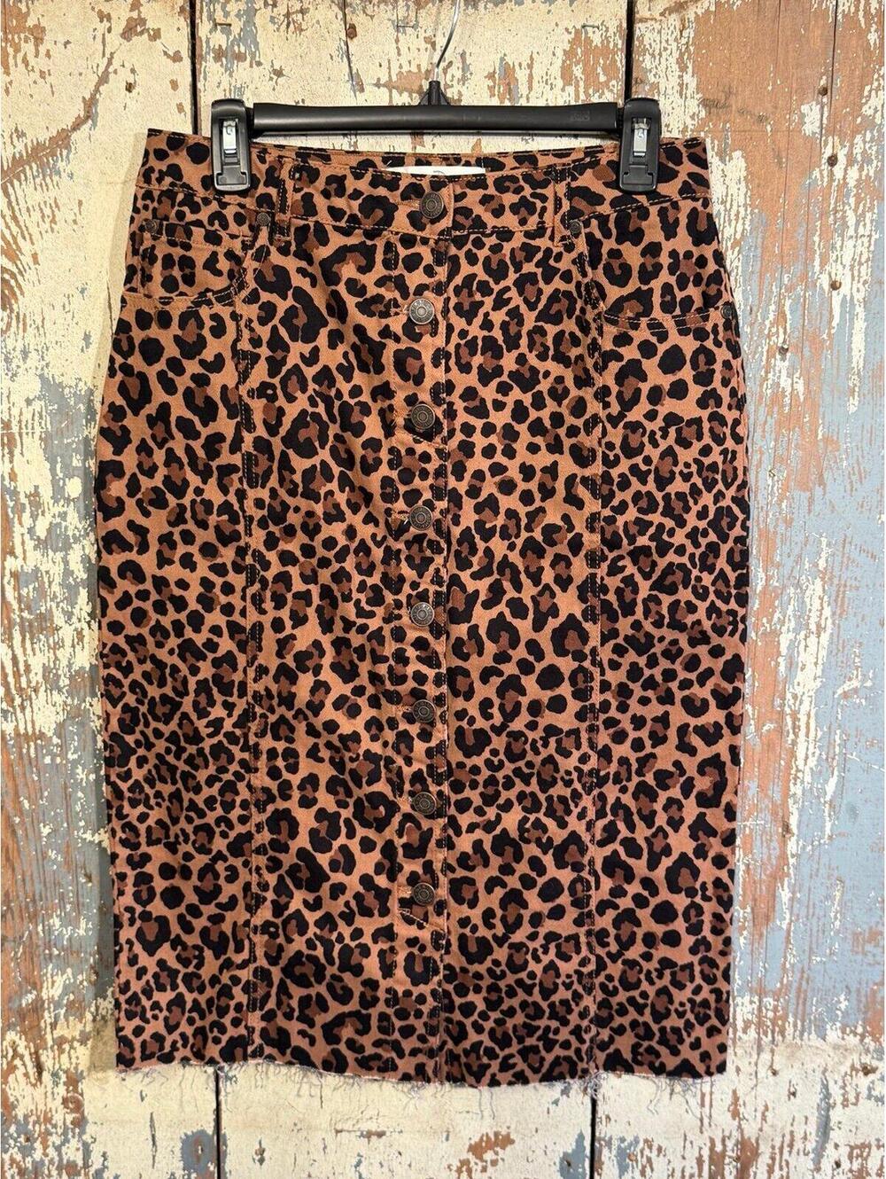 Cato Women's Animal Print midi denim skirt, size 6